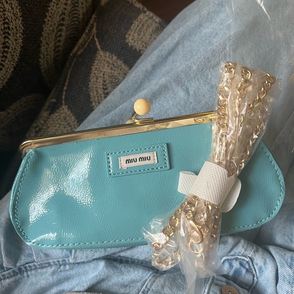 Miu Miu Turquoise Clutch with Gold Accents